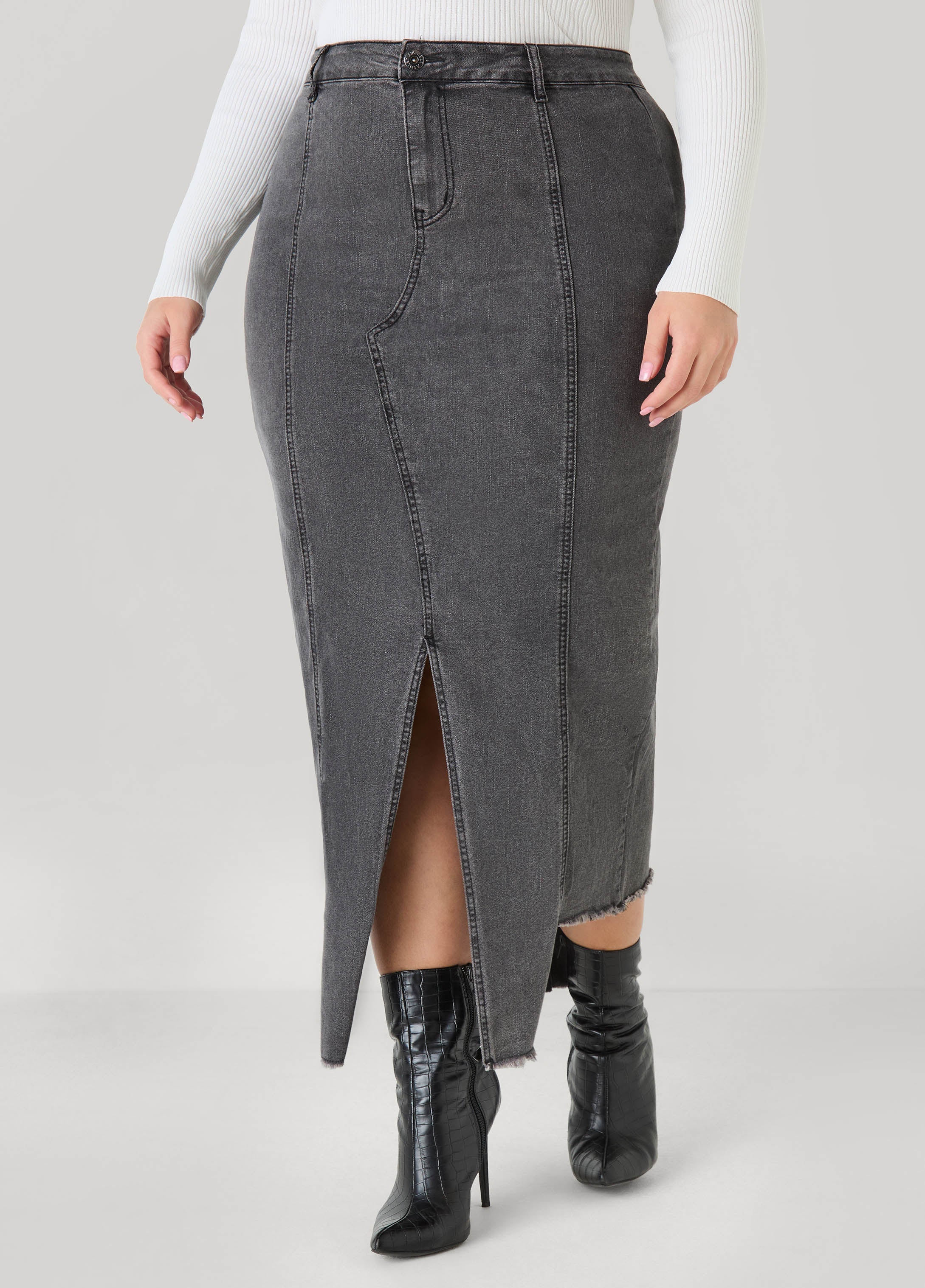 Plus Size Sharkbite Denim Maxi Skirt