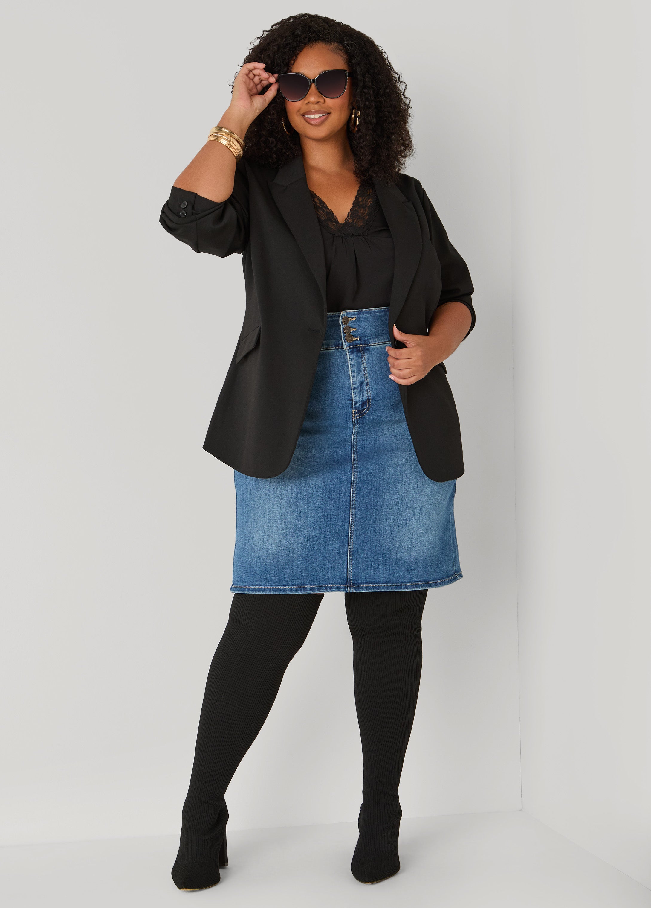 Stretch Denim Pencil Skirt