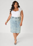 Buttoned Acid Wash Denim Skirt