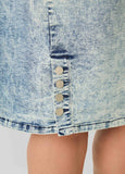 Buttoned Acid Wash Denim Skirt
