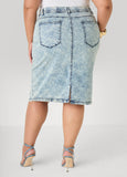 Buttoned Acid Wash Denim Skirt