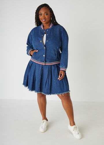 Pleated Denim Skirt