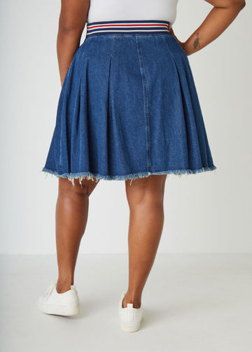 Pleated Denim Skirt