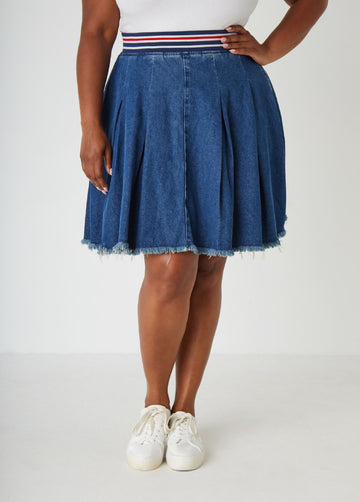 Pleated Denim Skirt