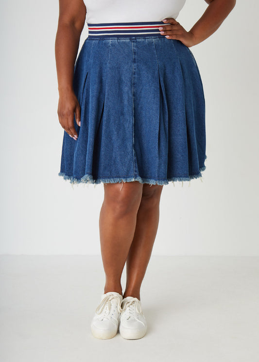 Plus Size Pleated Denim Skirt