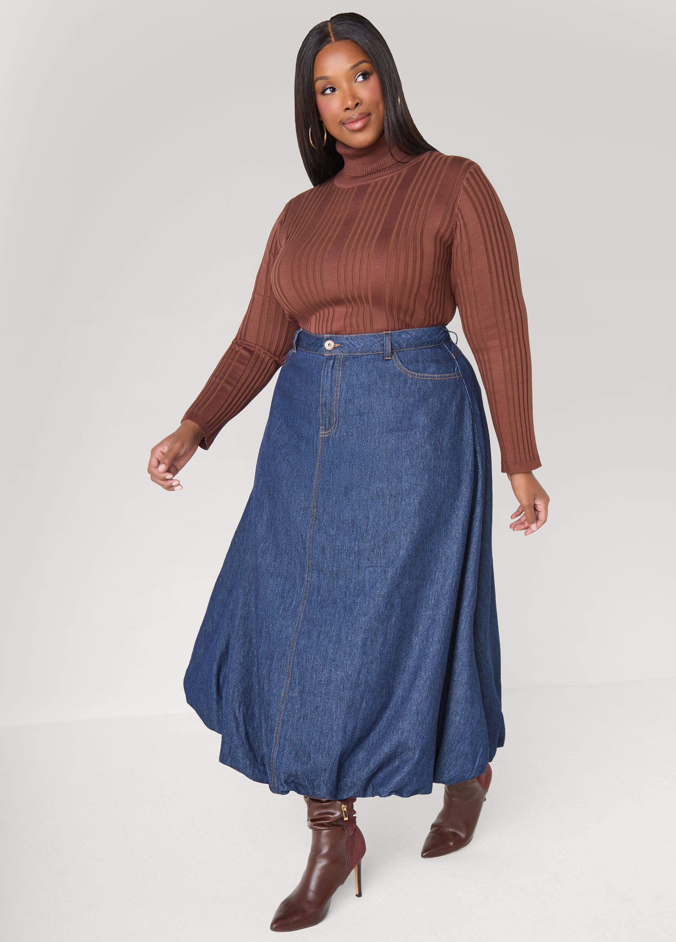Plus Size Denim Maxi Skirt Plus Size Jean Bubble Skirt