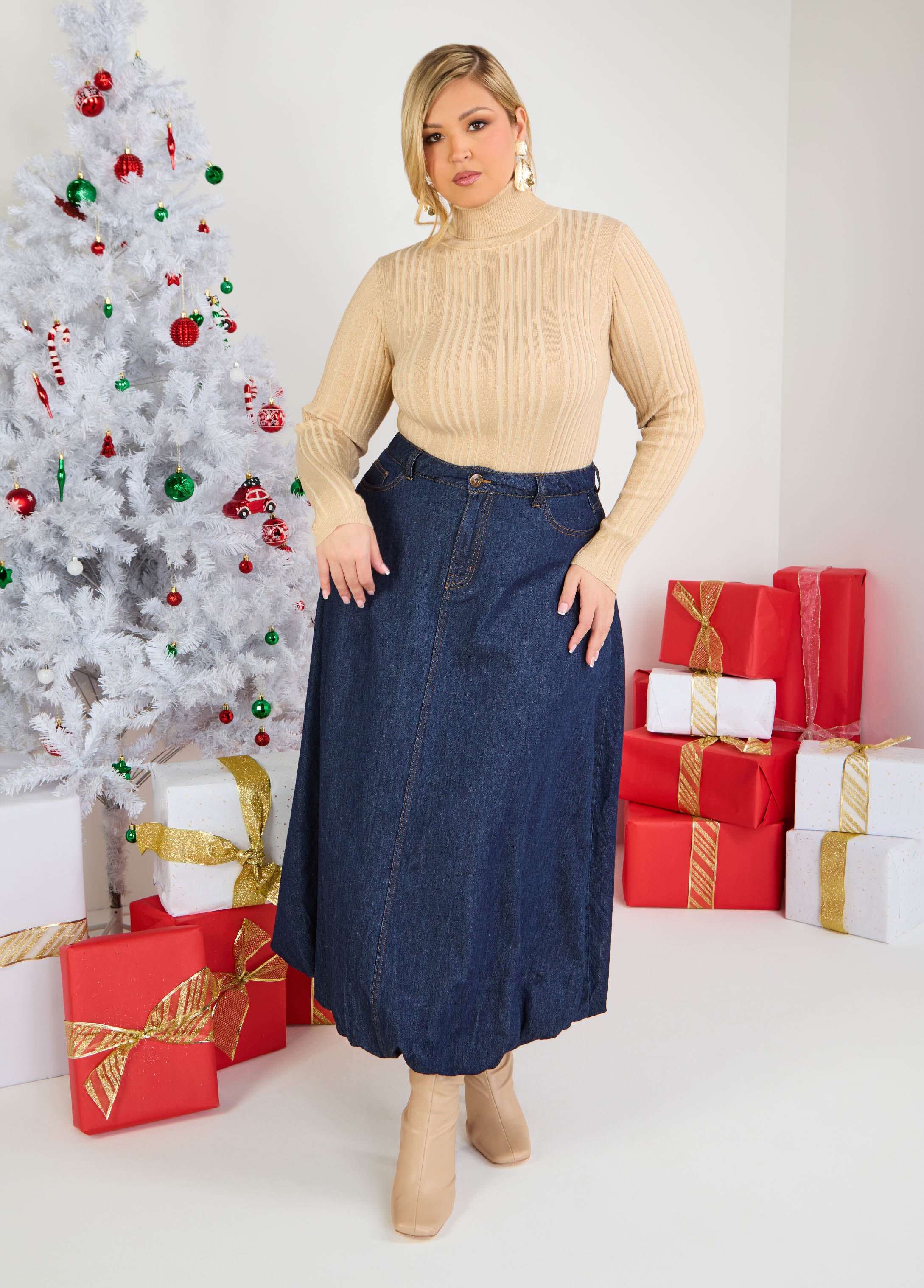 Plus Size Denim Maxi Skirt Plus Size Jean Bubble Skirt