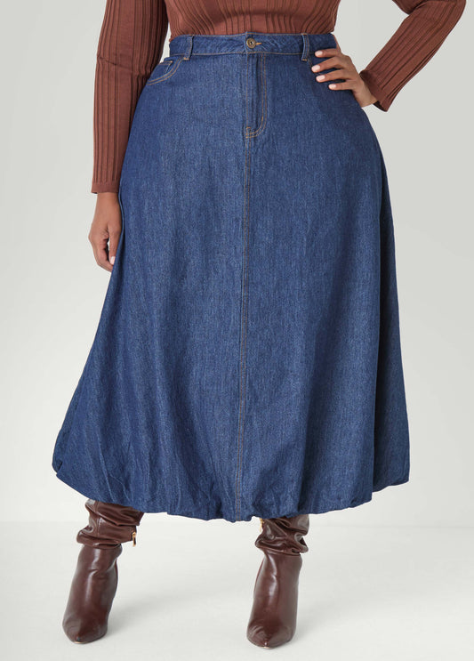 Denim Maxi Bubble Skirt