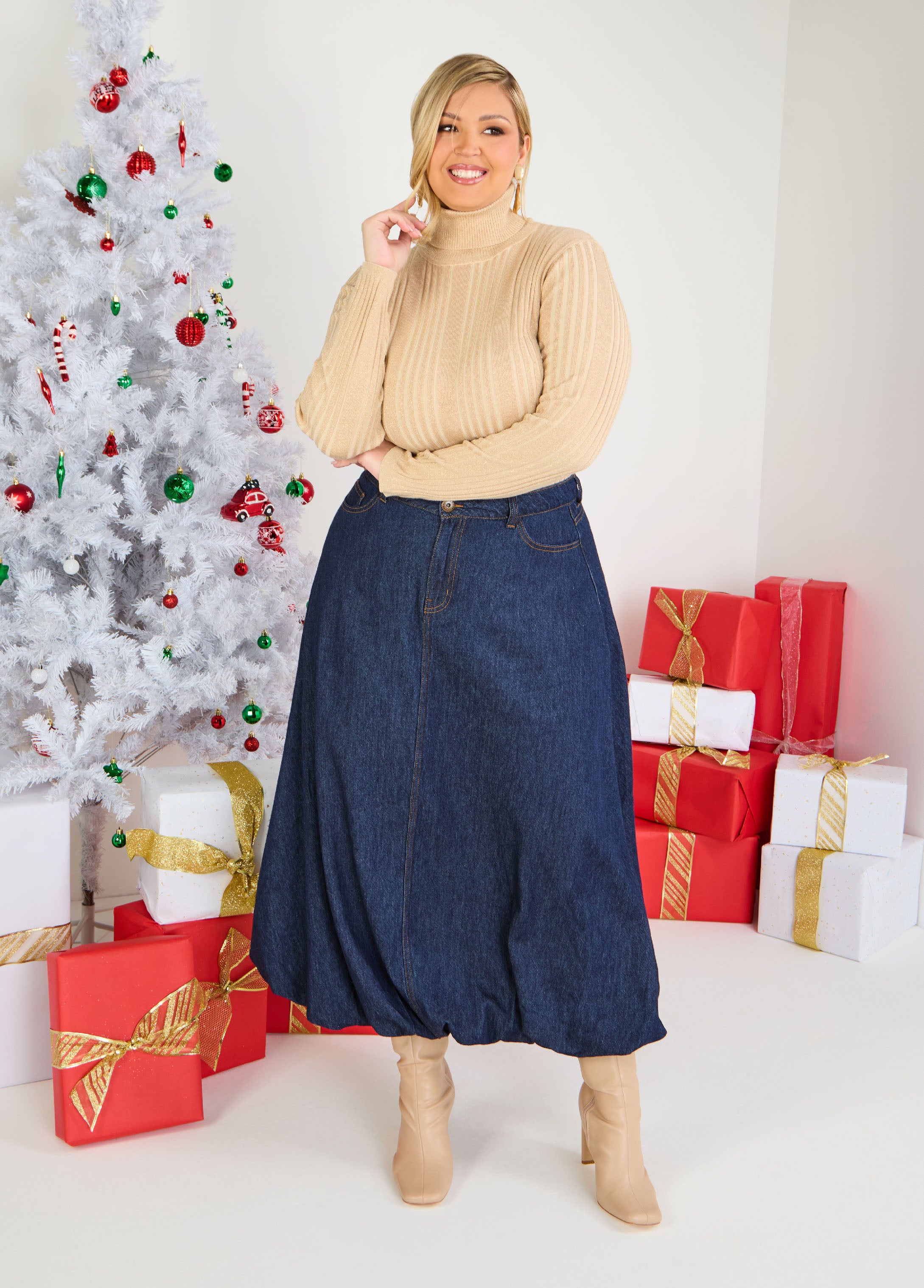 Plus Size Denim Maxi Skirt Plus Size Jean Bubble Skirt