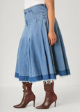 Pleated Two Tone Midi Denim Skirt