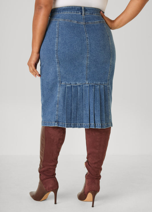 Pleated Denim Skirt