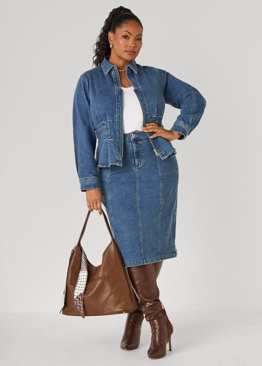 Pleated Denim Skirt