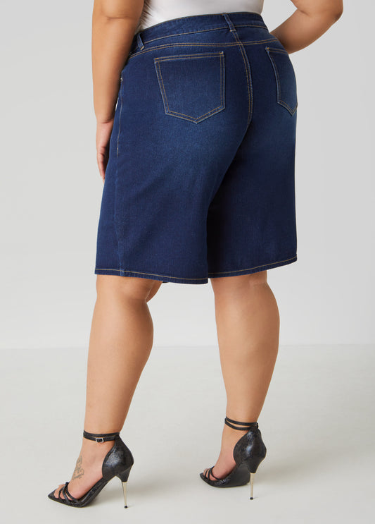 Mid Rise Denim Bermuda Shorts