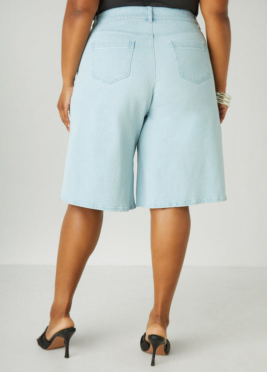 Wide Leg Denim Shorts
