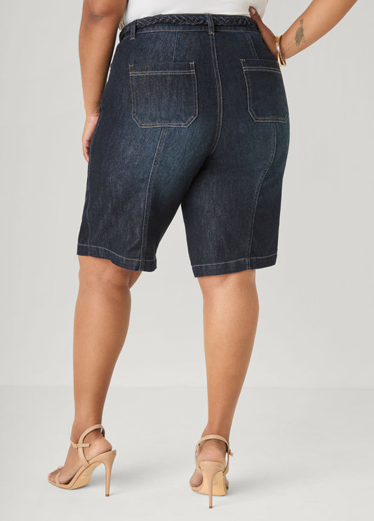 Braided Belt Bermuda Shorts