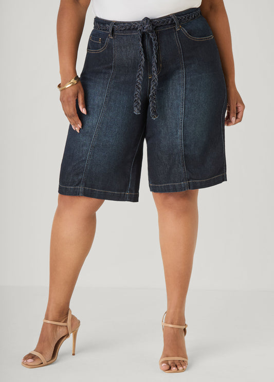 Braided Belt Bermuda Shorts