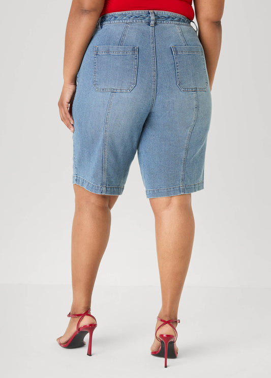 Braided Belt Bermuda Shorts