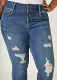 Distressed Mid Rise Skinny Jeans
