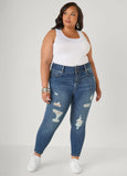 Distressed Mid Rise Skinny Jeans