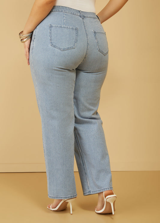 Pinstriped Straight Leg Jeans