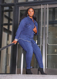 Plus Size Crystal Denim Skinny Jeans Rhinestone Slim Jeans Set