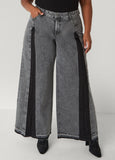 Pleated Two Tone Wide Leg Jeans