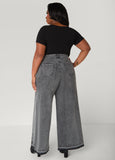 Pleated Two Tone Wide Leg Jeans