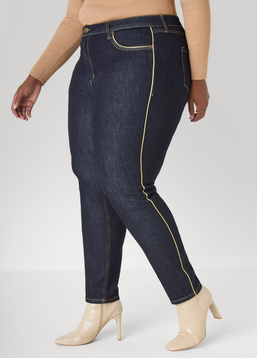 Metallic Piped Skinny Jeans