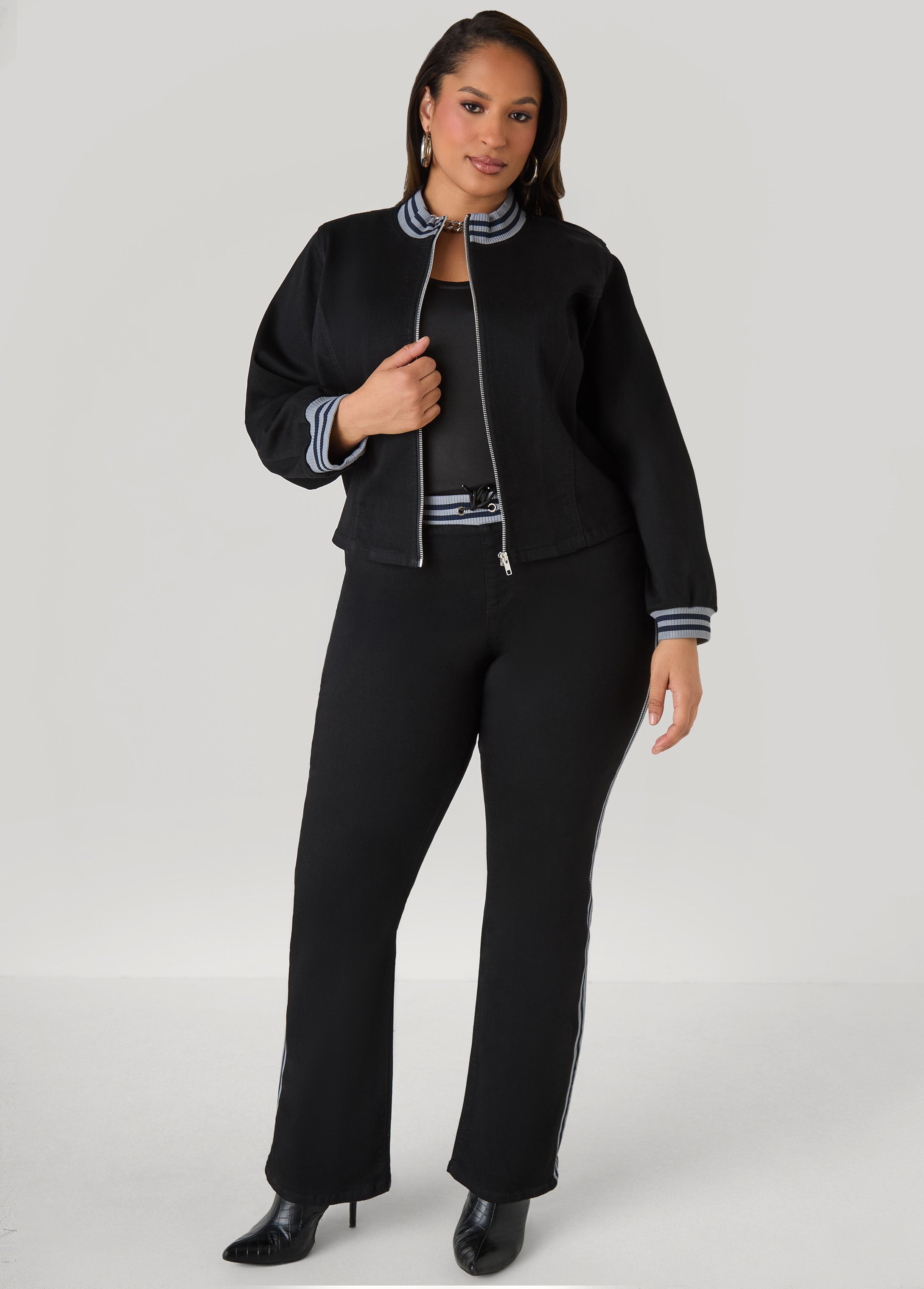 Striped Trimmed Bootcut Jeans