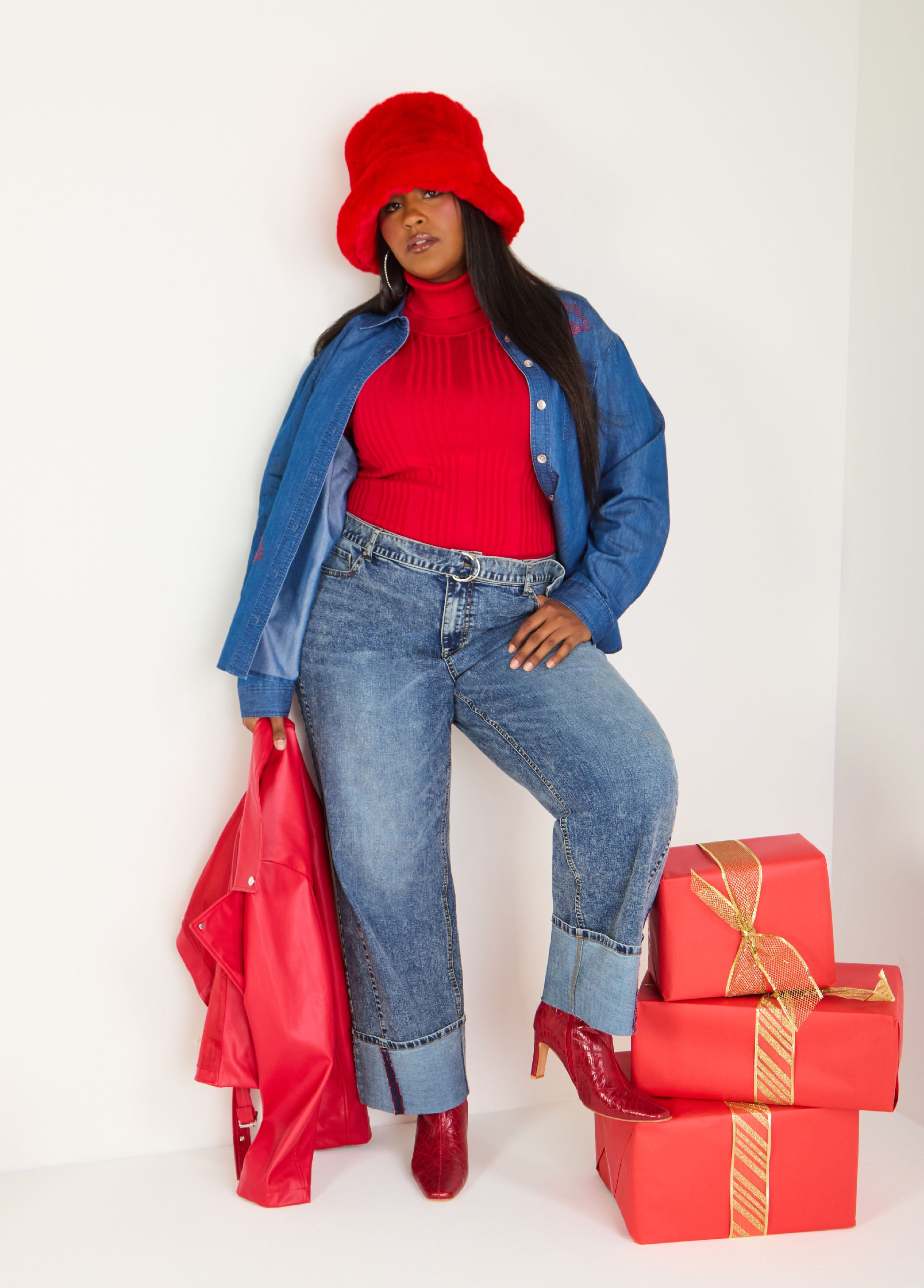 Plus Size Relaxed Fit Stone Wash Jeans High Waist Wide Leg Jeans