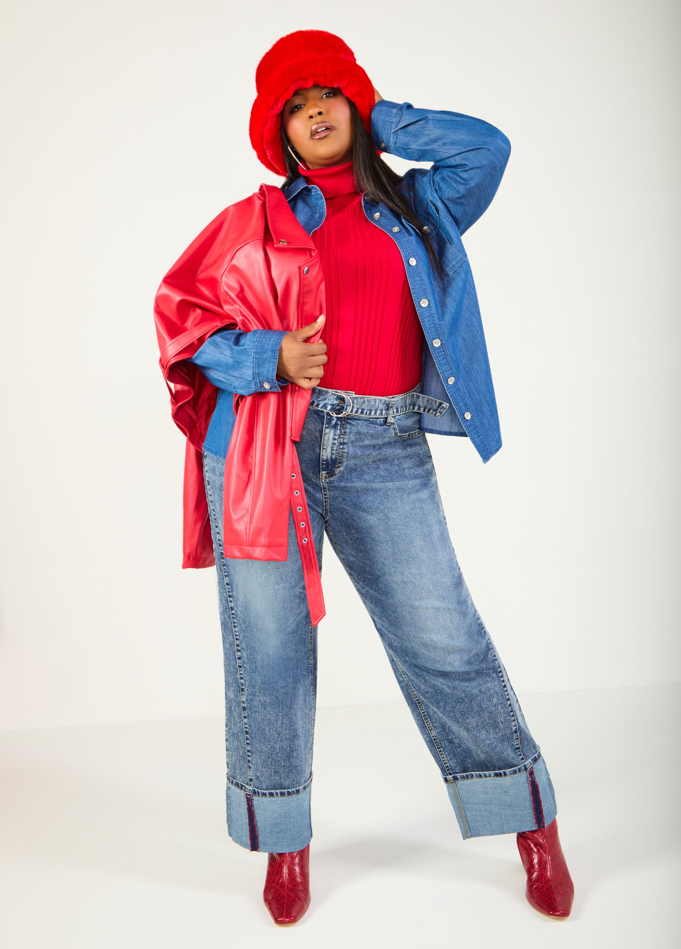 Plus Size Relaxed Fit Stone Wash Jeans High Waist Wide Leg Jeans