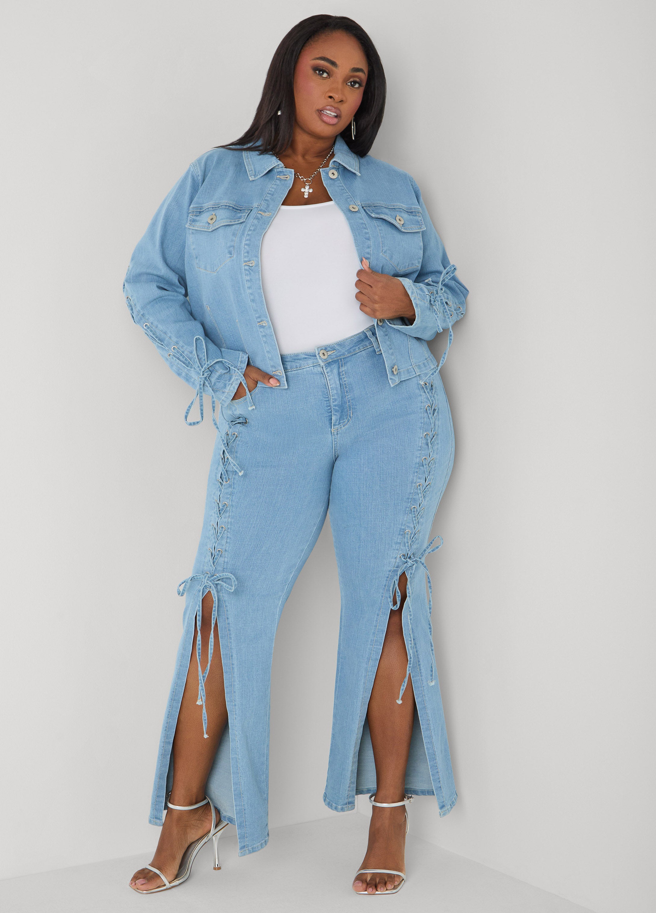 Lace Up Flared Jeans