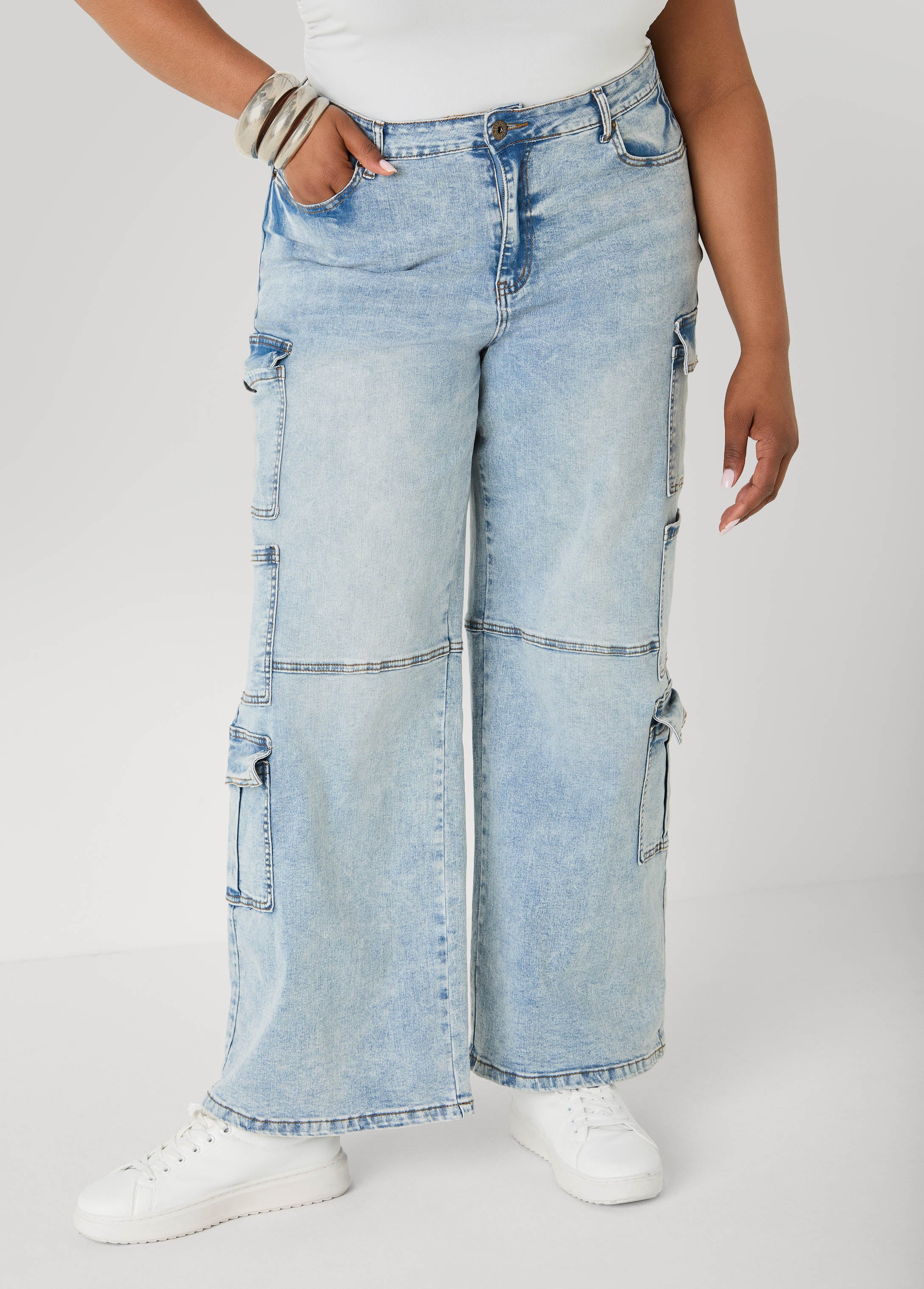 Acid Wash Cargo Jeans