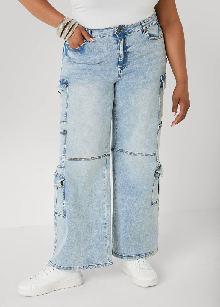 Acid Wash Cargo Jeans – Ashley Stewart