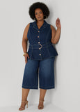 Belted Denim Peplum Vest