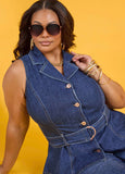 Plus Size Peplum Denim Vest Matching Set Jean Jacket Matching Set