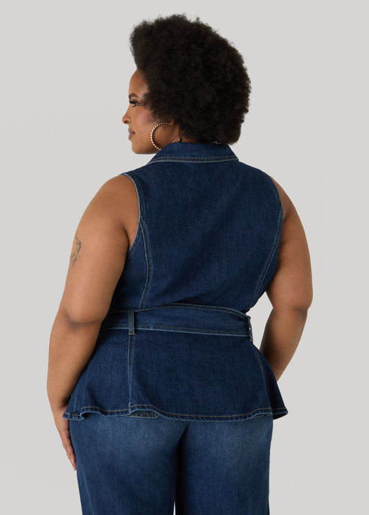 Belted Denim Peplum Vest