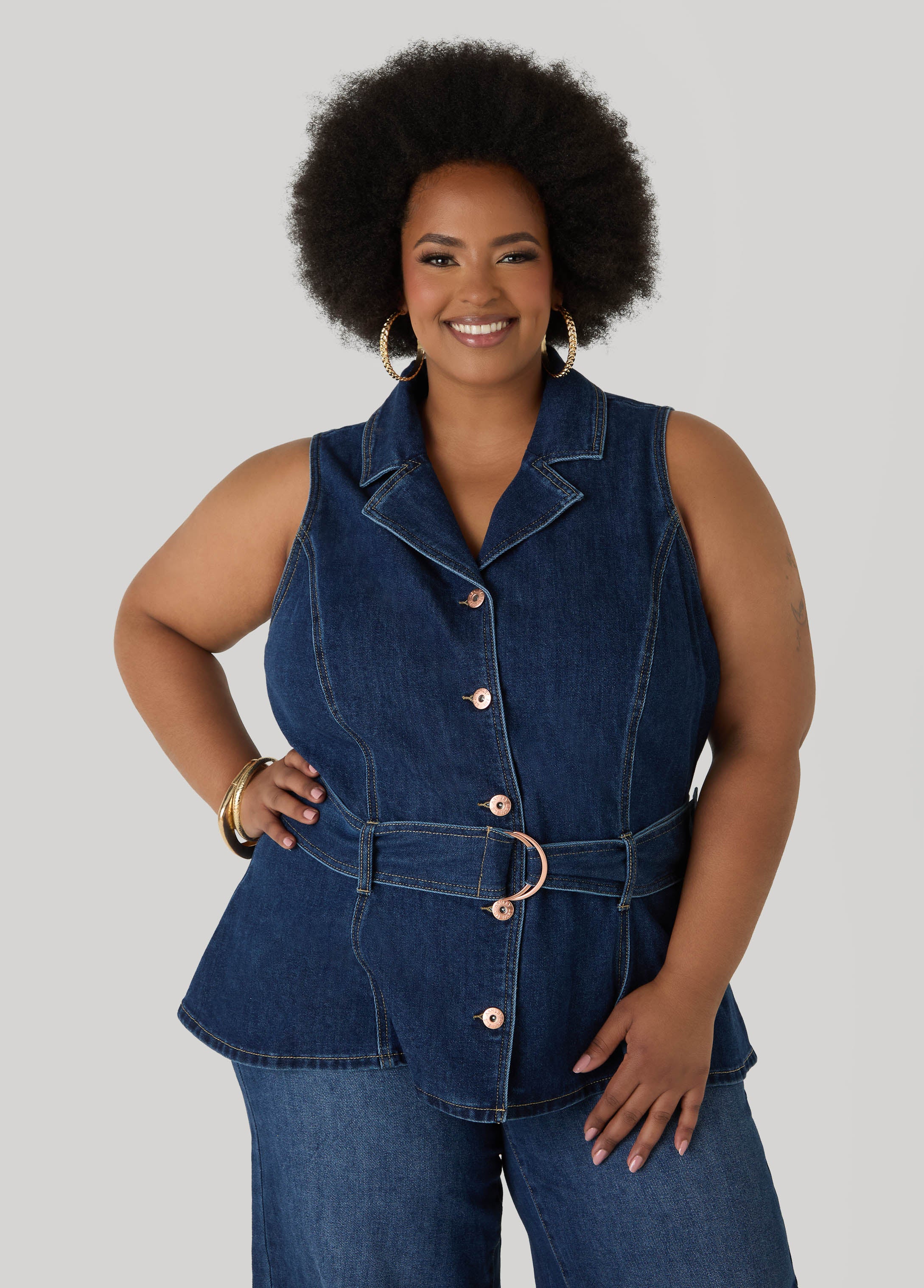 Belted Denim Peplum Vest