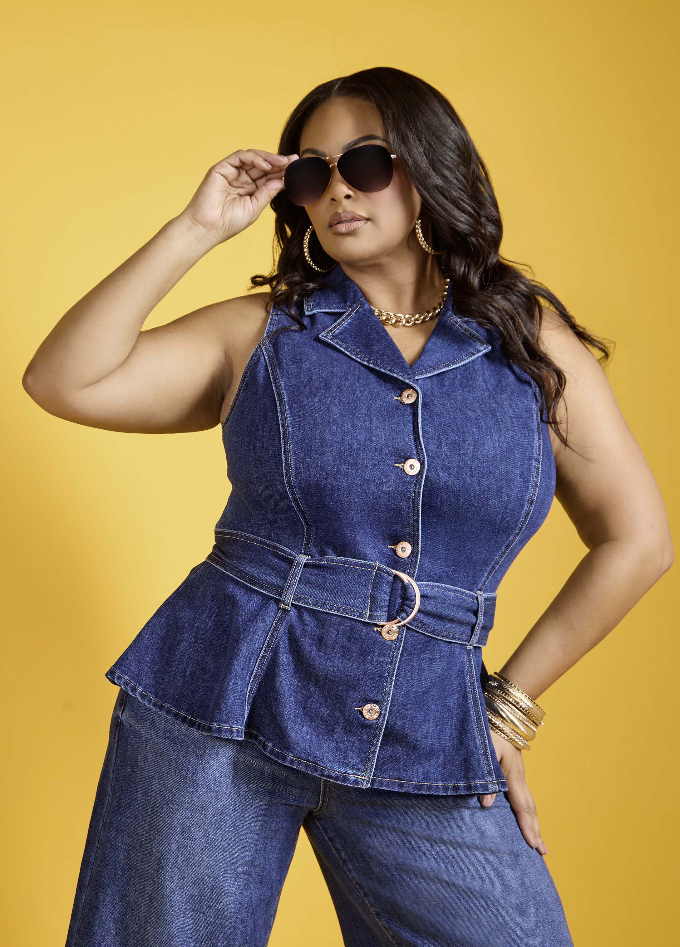 Plus Size Peplum Denim Vest Matching Set Jean Jacket Matching Set