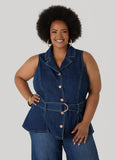 Belted Denim Peplum Vest