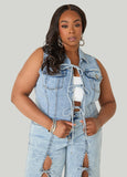 Tie Front Acid Wash Denim Vest