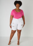 Cuffed Distressed Denim Shorts