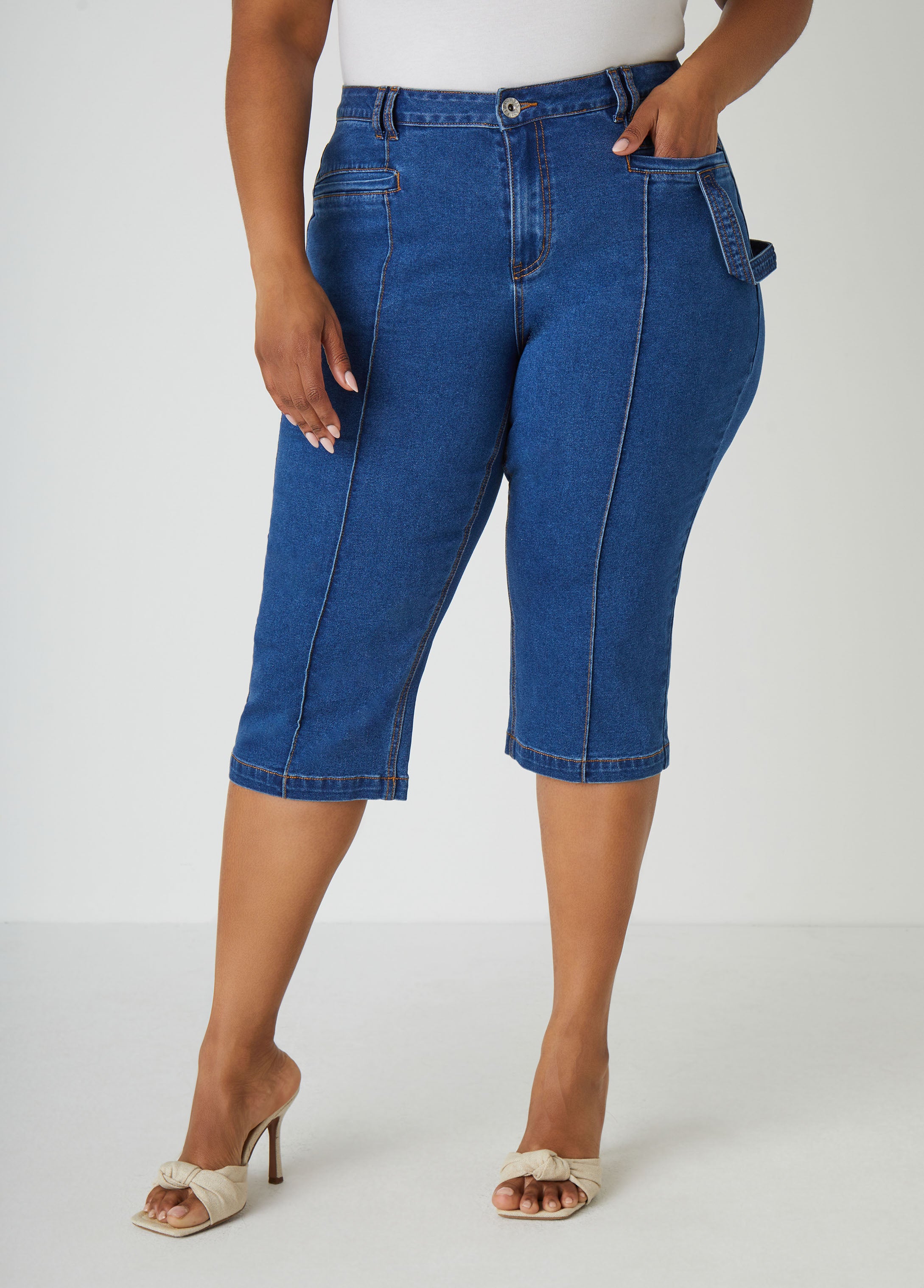 Plus Size Stretch Denim Capris Plus Size Jean Shorts Matching Set