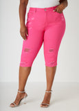 Plus Size Distressed High Rise Denim Capris