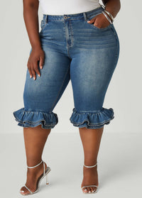 Zipper Trimmed Denim Capris