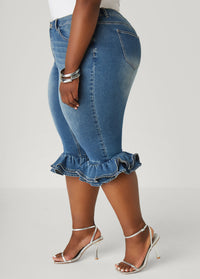 Zipper Trimmed Denim Capris