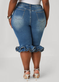 Zipper Trimmed Denim Capris