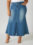 Split Front Denim Maxi Skirt