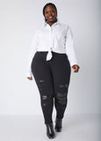 High Rise Sequined Skinny Jeans
