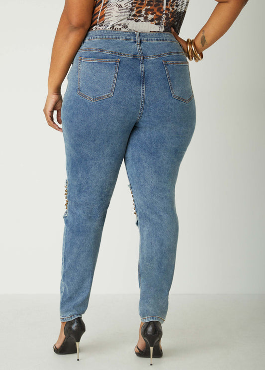 Studded Mid Rise Skinny Jeans